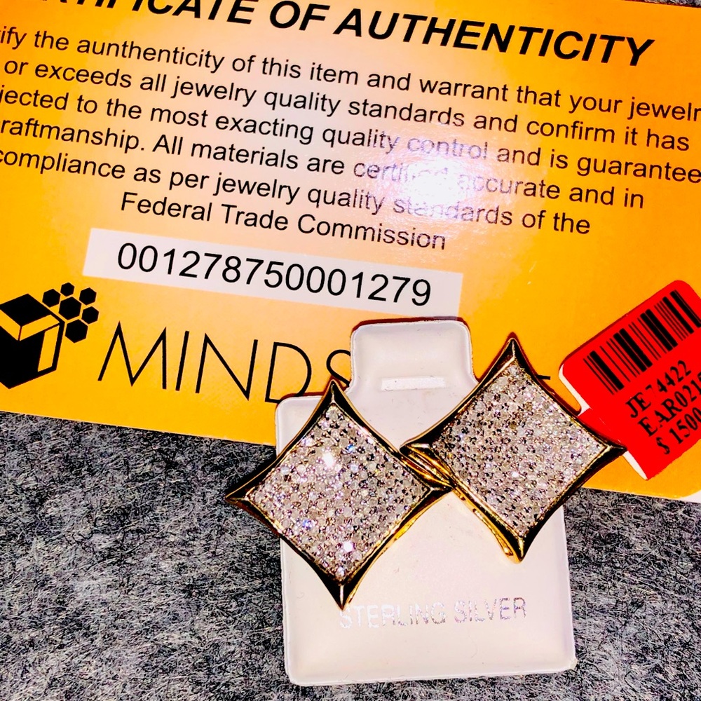 10k gold vermeil real diamond men hiphop earring NOT CZ 1.30ct natural diamonds